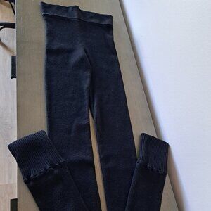 Lacoste Warmers Black Merino Wool Blend Ribbed Stylish Leggings Women Size 38EU